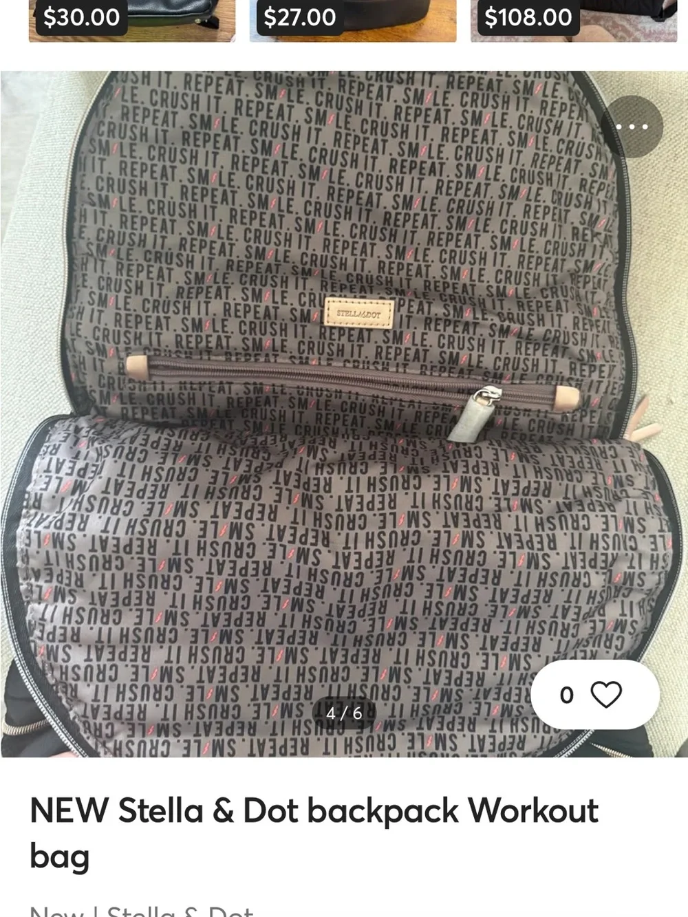Stella & Dot Black Quilted Backpack with Rose Gold Accents